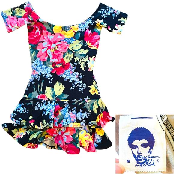 Betsey Johnson Dresses & Skirts - 1980s Betsey Johnson Punk Label Dress Black Floral Size S or M  Off the Shoulder